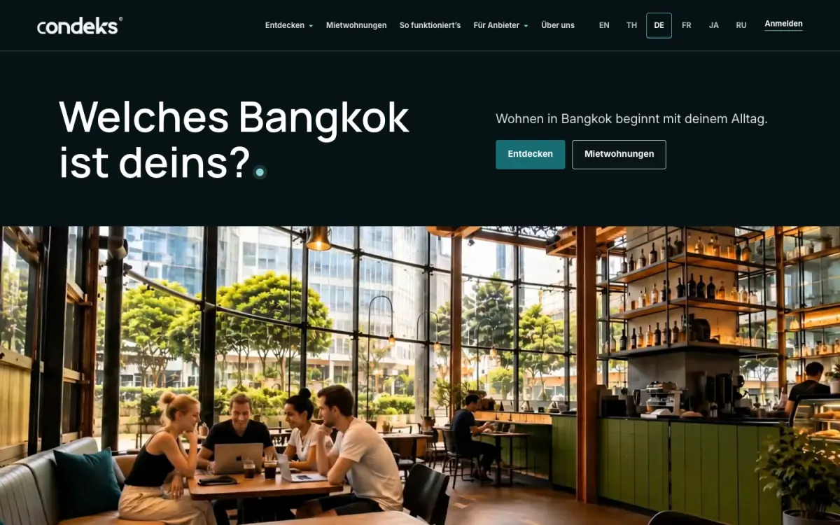 Startseite von condeks mit der Frage Welches Bangkok ist deins und einem Café-Motiv